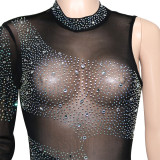 SC Sexy Hot Drilling Mesh See Through One Shoulder Jumpsuit SH-390212