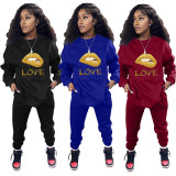 SC Lip Print Long Sleeve Fleece Two Piece Sets LSL-6478