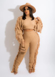 SC Solid Knitted Tassel Long Sleeve Sweater Pants Sets TR-1186