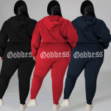 SC Plus Size Fleece Hot Drilling Hooded Two Piece Sets WAF-77337