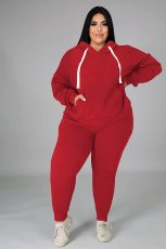 SC Plus Size Fleece Hot Drilling Hooded Two Piece Sets WAF-77337