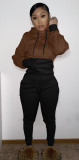 SC Plus Size Fleece Casual Patchwork Hoodie 2 Piece Pants Set SHA-86280