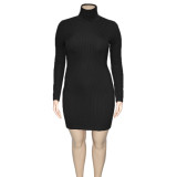 SC Plus Size Solid Ribbed Knit High Collar Mini Dress ONY-5110
