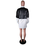 SC PU Leather Long Sleeve Shirt Dress MK-3068