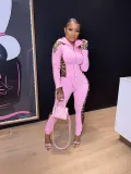 SC Leopard Patchwork Zipper Hoodie Two Piece Sets OMY-80069