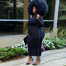 SC Plus Size Long Sleeve Slim Maxi Dress OSIF-21397