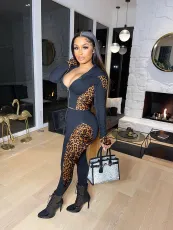 SC Leopard Patchwork Zipper Hoodie Two Piece Sets OMY-80069