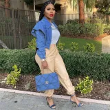 SC Plus Size Denim Ruffle Full Sleeve Short Jacket QY-5263