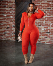 SC Plus Size Hooded Knitted Long Sleeve Jumpsuit TK-6207-1