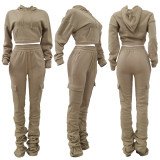 SC Solid Fleece Hoodie Top Pile Pants Casual Two Piece Sets AL-269