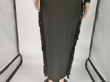 SC Solid Tassel Long Sleeve Slim Maxi Dress CJF-BC3046