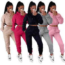 SC Solid Fleece Hoodies Pants Casual Two Piece Sets MIL-L279