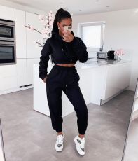 Solid Fleece Hoodies Pants Casual Two Piece Sets MIL-L279