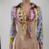 SC Sexy Printed Tie Up Long Sleeve Blouse Top CJF-BC3033