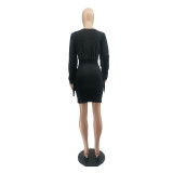 SC Solid Tassel Long Sleeve Slim Mini Dress MTY-6601