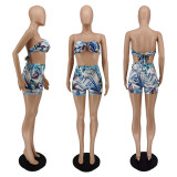 SC Sexy Printed Wrap Chest Two Piece Shorts Set CJF-BC3004