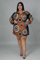 SC Plus Size Casual Printed Long Sleeve Shirt Dress BMF-086