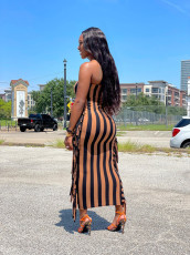 Sexy Striped Off Shoulder Long Tube Dress RUF-8950