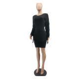 SC Solid Tassel Long Sleeve Slim Mini Dress MTY-6601