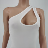 SC White One Shoulder Sleeveless Slim Midi Dress CJF-BC3021