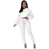 SC Solid Hooded Lace Up Long Sleeve 2 Piece Pants Set APLF-2025