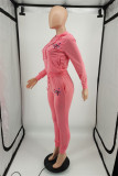 SC Pink Embroidery Zipper Hoodie Pants Two Piece Sets XMF-086