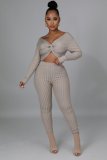 SC Solid Ribbed Knotted Long Sleeve 2 Piece Sets APLF-2031