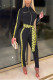 SC Letter Print Patchwork Zipper Sashes Jumpsuit ZSD-0500