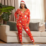 SC Plus Size Christmas Sexy Tight Printed Jumpsuit OSIF-20888
