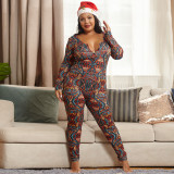 SC Plus Size Christmas Sexy Tight Printed Jumpsuit OSIF-20888