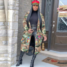 SC Plus Size Camo Print Full Sleeve Long Coat SH-390237