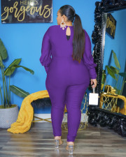 SC Plus Size Solid V Neck Long Sleeve Jumpsuit MXDF-6068