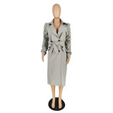 SC Casual Full Sleeve Ruffle Belted Long Trench Coat YIS-E527