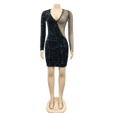 SC Sexy Patchwork Sequin Hot Drilling Club Dress BY-5315