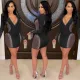 SC Sexy Hot Drilling V Neck Long Sleeve Club Dress BY-5337