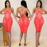 SC Sexy Hot Drilling Cross Strap Night Club Dress (Without Underpants) BY-5313