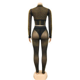 SC Sexy Hot Drilling See Through Long Sleeve 2 Piece Sets BY-5206
