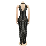 SC Sexy Hot Drilling See Through Backless Club Maxi Dress BY-5259