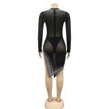 SC Sexy Mesh Hot Drilling Hollow Split Night Club Dress (With Underpants) BY-5207