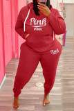 SC Plus Size Pink Letter Fleece Hooded 2 Piece Pants Set WAF-77360P330