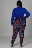 SC Plus Size Sexy Long Sleeve Top+Printed Pants 2 Piece Sets BMF-088