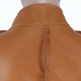 SC PU Leather Full Sleeve Zipped Croppped Jacket QZYD-1096