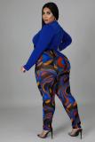 SC Plus Size Sexy Long Sleeve Top+Printed Pants 2 Piece Sets BMF-088