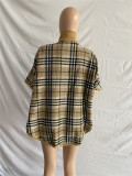 SC Plus Size Plaid Short Sleeve Pocket Loose Woolen Top XMEF-1154