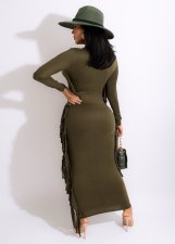 SC Plus Size Solid Tassel Long Sleeve Maxi Dress HNIF-066