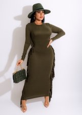 SC Plus Size Solid Tassel Long Sleeve Maxi Dress HNIF-066