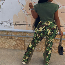 SC Camo Print Patchwork Flare Pants YH-5246