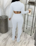 SC Solid Long Sleeve Crop Top Split Pants 2 Piece Sets BGN-217