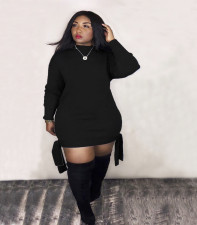 SC Plus Size Solid Long Sleeve O Neck Casual Dress LM-8298