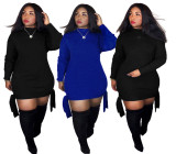 SC Plus Size Solid Long Sleeve O Neck Casual Dress LM-8298